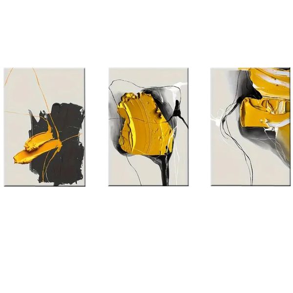 Canvas-Art-3 Pieces Yellow And Black Abstract Wall Art