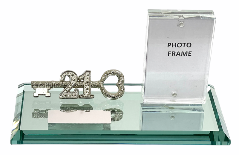 21st Key Silver on Mirror Glass Base Engraving Plate + Magnetic Photo Frame