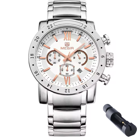 Megir Men Luxury Chronograph Stainless Steel Sport Watch Daily Sale Shop