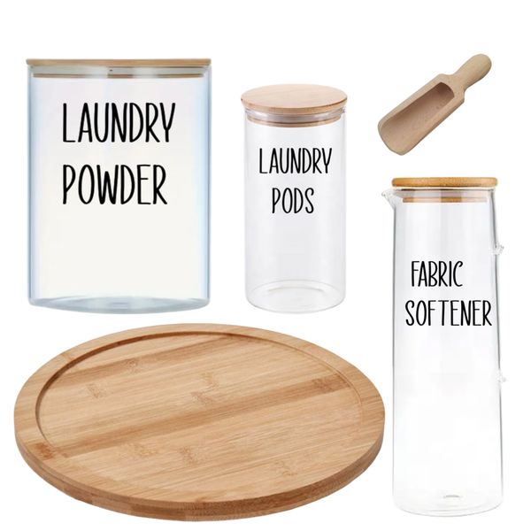 Glass &amp; Bamboo Laundry Set