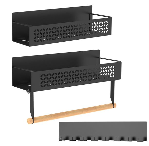 Magnetic Spice Rack Set With Paper Towel Holder, 3-Pack Carbon Steel -White