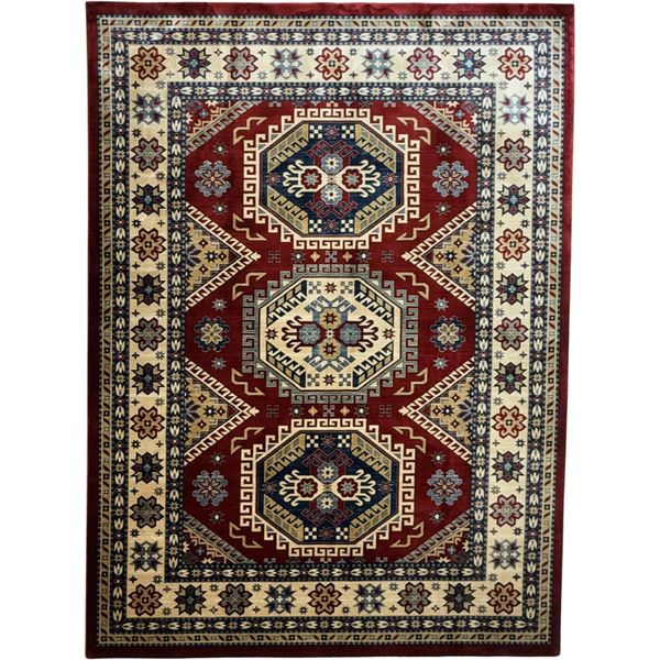 Aman Rugs Red Tribal Kazak Design Machine Made Area Rug