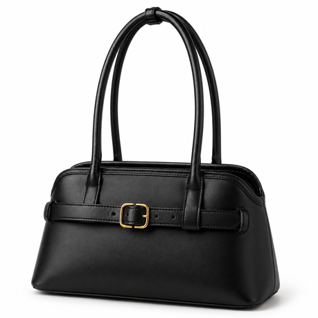 Women's Minimalist Shoulder Purse Vintage Leather Tote Bag Buckle Detail Image