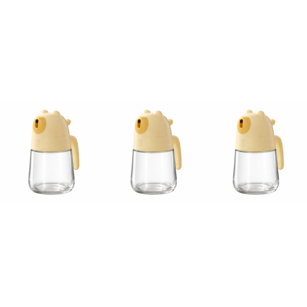 3 Pack - 300ml Glass Bear Push-Type Oil Spray Bottle - Yellow