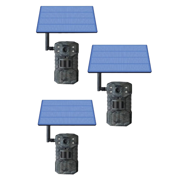 3 Sets 4G Solar Trail Camera-No Glow Night vision,Motion detecs,Sim&amp;SD Card