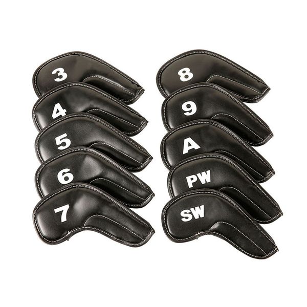 10 Piece Long Neck Golf Club Covers PU Leather Iron Headcovers Set