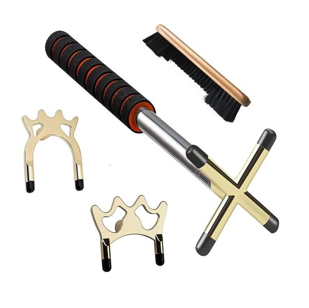 Retractable Billiard Cue Bridge Stick Set Brush Snooker Bridge Head, Gold