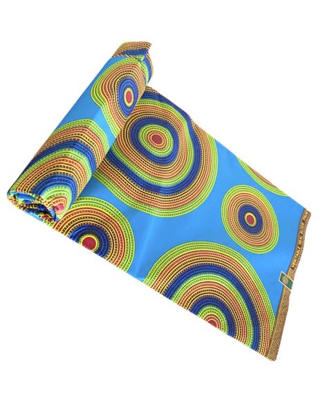 African Print Fabric - Block Wax - Turquiose Circle - 6 Yards