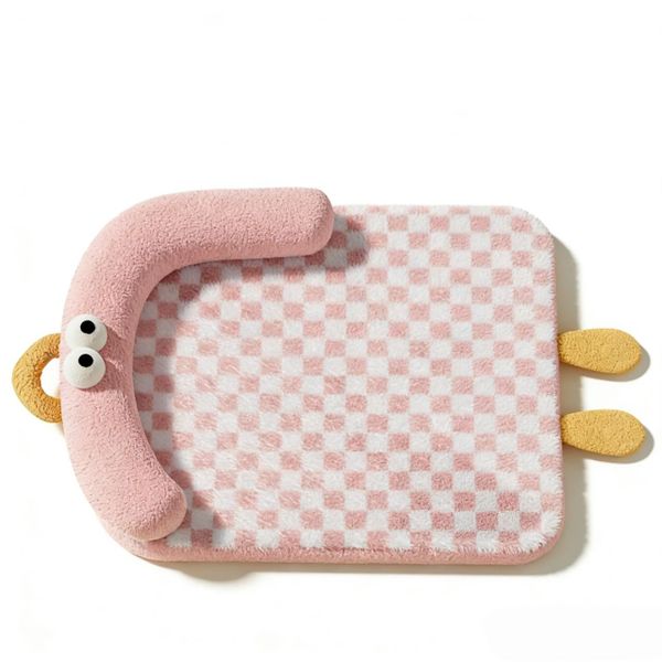Cute Checkered Pet Bed, Soft Polar Fleece Cat &amp; Dog Mat with Anti-slip