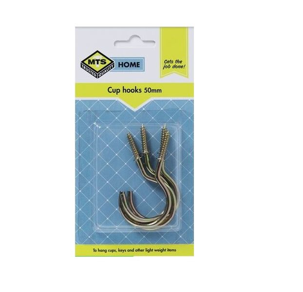 MTS Home Cup Hooks 50mm Brass 4 Pieces