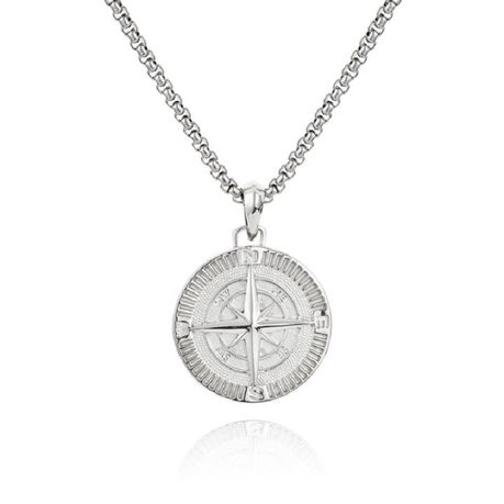 Mens silver hot sale compass necklace