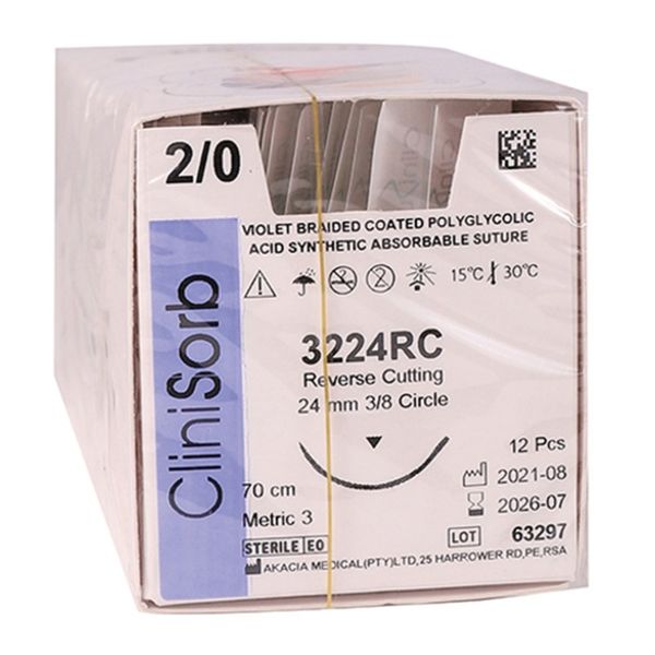 Suture Pga 2/0 Clinisorb 24mm Rc 70cm 12's