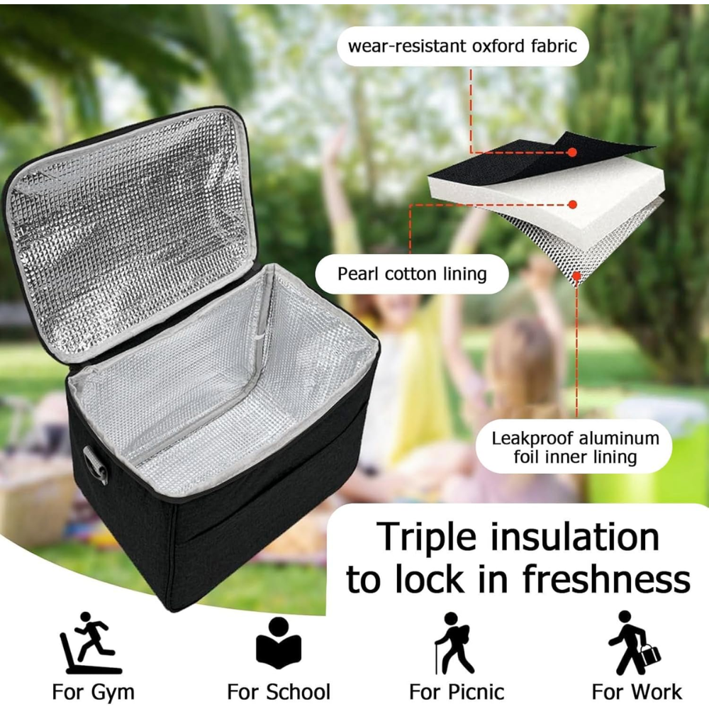 Brivilas Large Thermal Foil Insulated Square Lunch Cooler Bag with