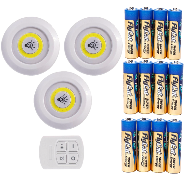 Set of 3 COB Down Light with Remote and 12 AAA Batteries