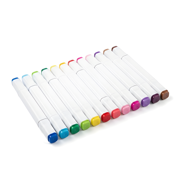 12 Vibrant Colors Dual Tip Alcohol Art Sketch Markers Set