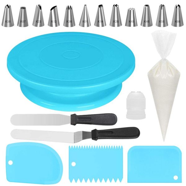 All-In-One Cake Decorating Kit Supplies with Revolving Cake Turntable-Blue