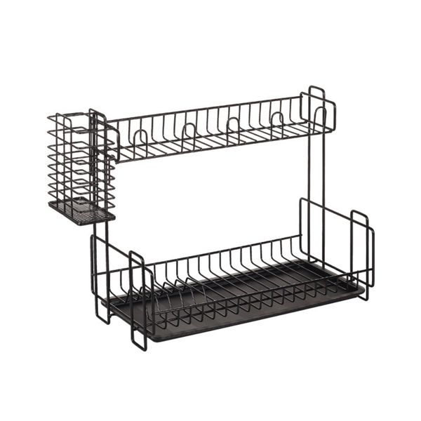 2-Tier Metal Kitchen Storage Rack with Cutlery Holder for Countertop