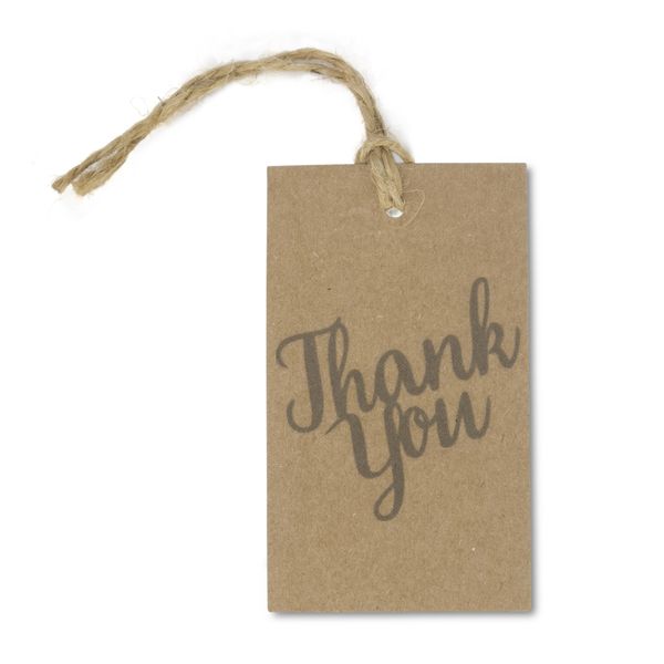 Gift Tags - Thank You Cursive - Kraft Paper - Brown Note Cards - Pack of 10