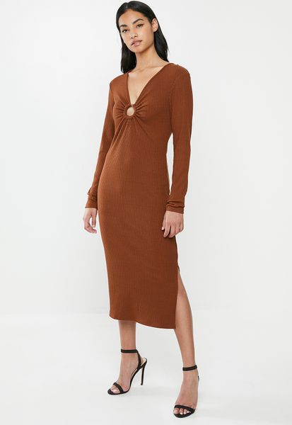 Women's Glamorous Petite bodycon rust midi - brown
