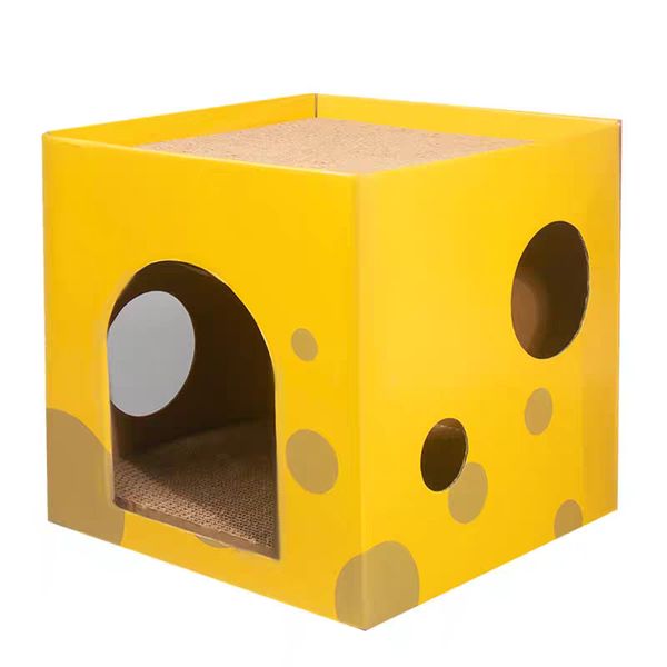 Double-Layered Cheese Box Shaped Corrugated Cat Scratcher &amp; Litter Box
