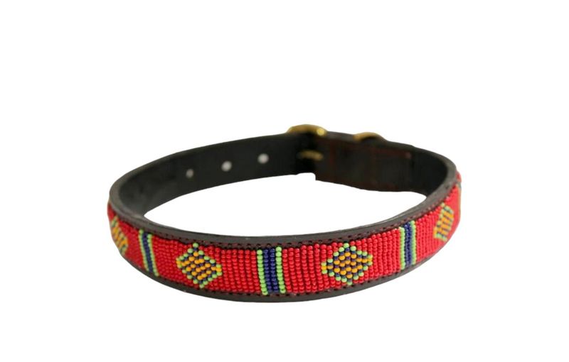 Maasai Beaded Leather Dog Collar - 52cm