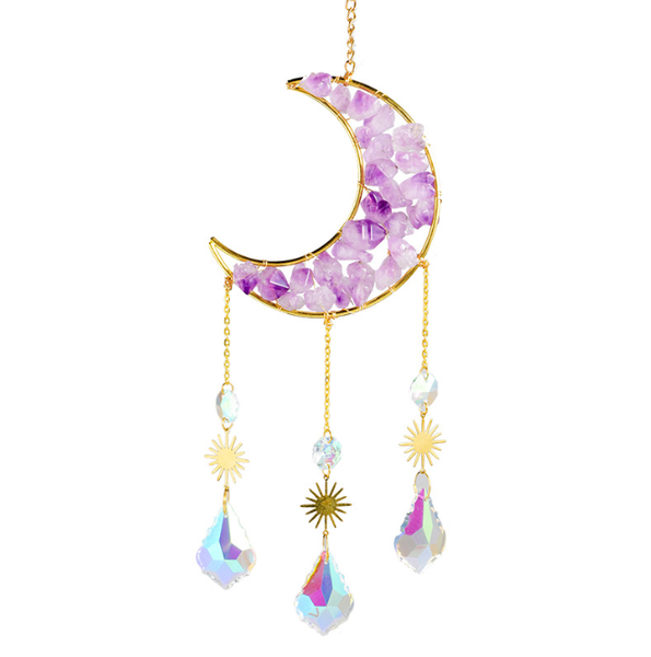 Crescent-Shaped Suncatcher Ornament, Crafted From Amethyst