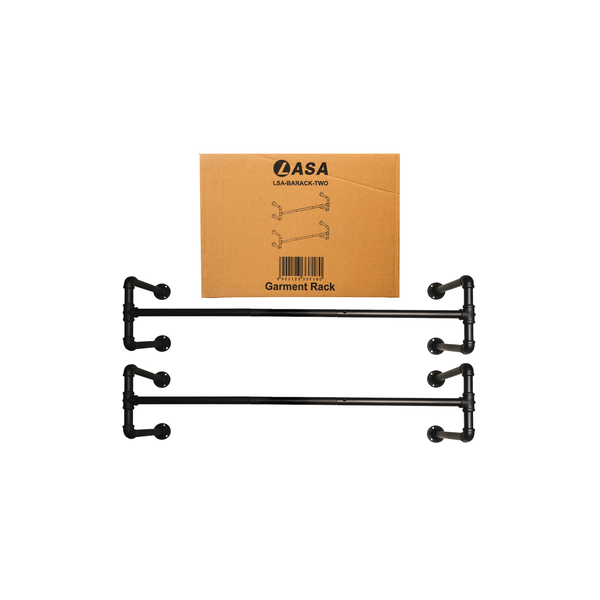 Industrial Wall-Mounted Clothes Rail - Black, 2-Pack, Heavy-Duty