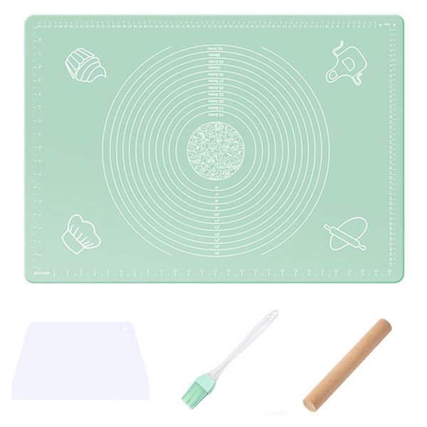 4-Piece Silicone Baking Mat, Rolling Pin, Mat, Cake Scrapers and Brushes