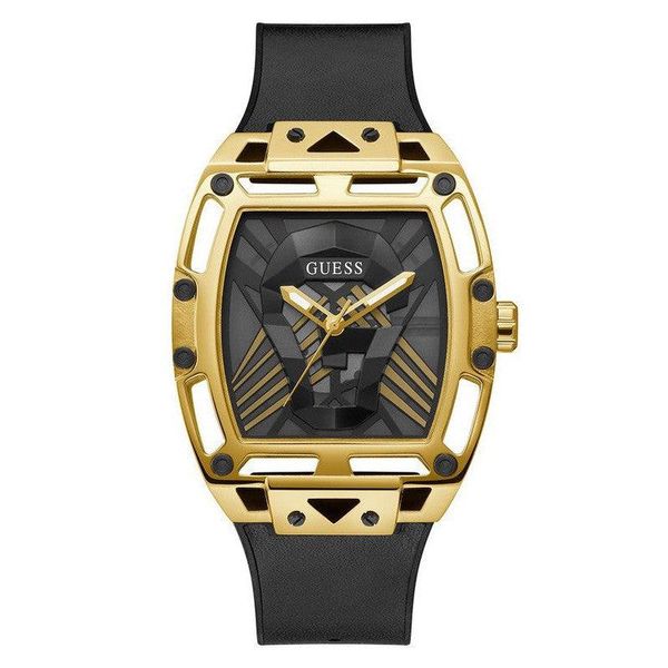 GUESS Mens Black Gold Tone Multi-function Watch