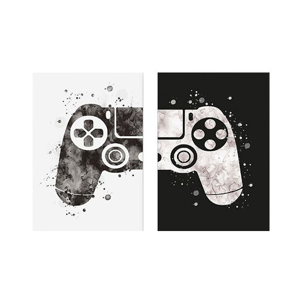 Canvas with Frame: Modern Art - Gaming Controller Black White 2 Piece