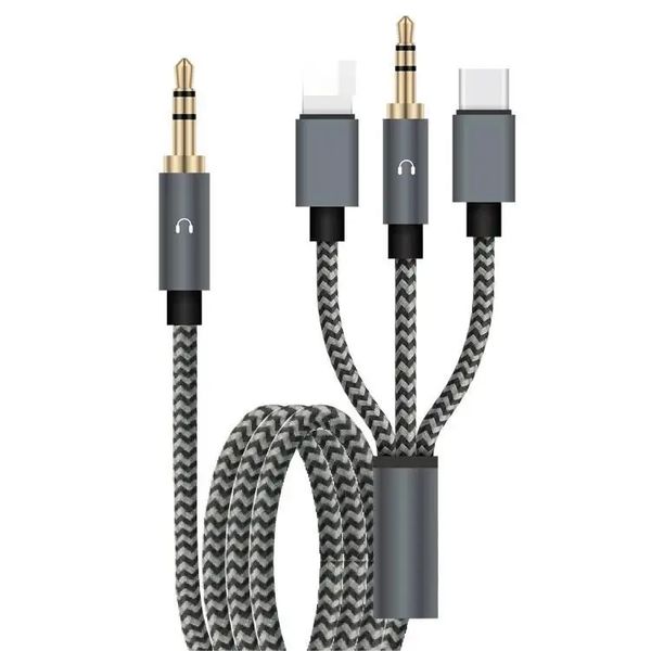 Wolulu 1.2m Cable AS-51188 Male 3.5mm To Lightning + Type C And 3.5mm