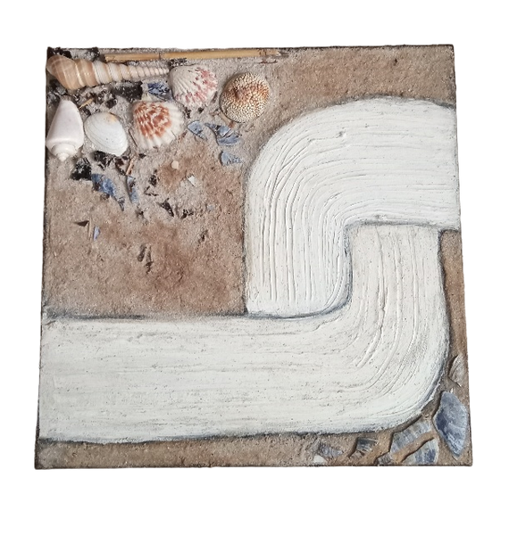 Art On Canvas Beach Sand Shell Abstract 3D Textured - 40cm x 40cm
