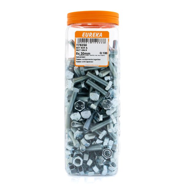 EUREKA Set Screw &amp; Nut Galvanised 8 x 30mm Q:130 T7B250