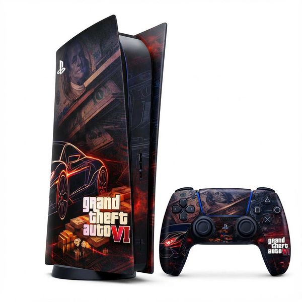 Skin Compatible with PS5 Digital (No Disc): Grand Theft Auto VI Neon