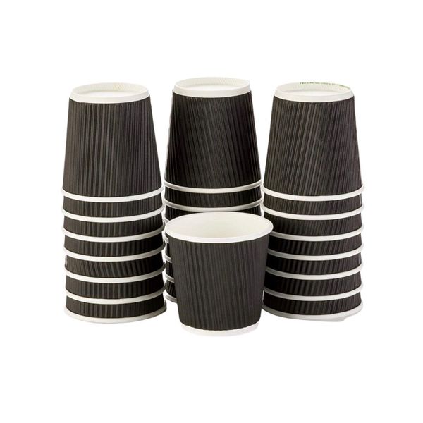Careworx Paper Coffee Cups, 50 Ripple 250ml Disposable Paper Cups - Black