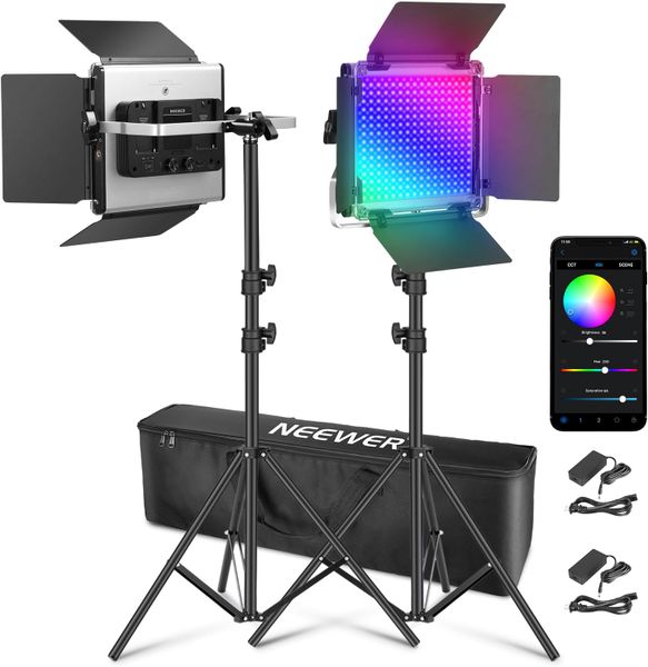 NEEWER 2X Upgraded 660 PRO II RGB LED Video Light with App Control &amp; Stands