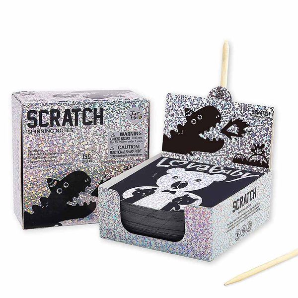 Jar Meló - Scratch Art Paper Notes Set - Silver Hologram Glitter