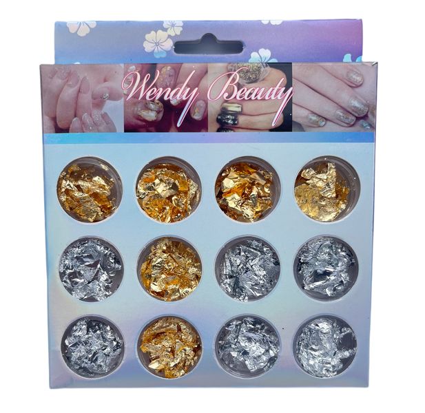 Wendy Beauty 12 Design Nail Decorations Kit Nail Art Gold &amp; Silver