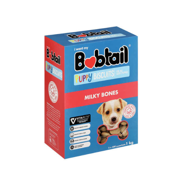 Bobtail- Milky Bone Flavour Puppy Biscuits 1 kg x 2 Pack