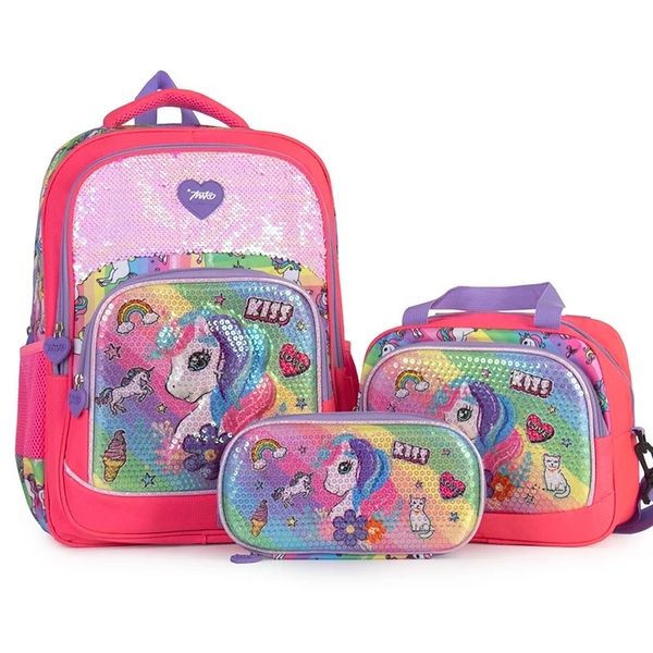 New Sequins Unicorn 3D 3 PCS Set Kids School Backpack