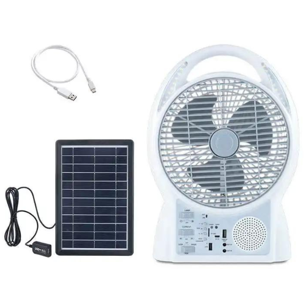 6-in-1 Solar Rechargeable 8 Inch Fan GD-8029