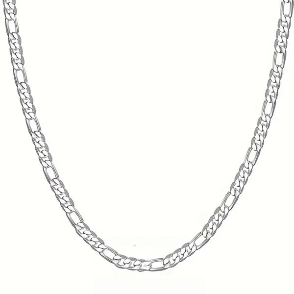 MEBUPOL Sterling Silver Figaro Chains Necklaces for Men Width 5mm Diamond