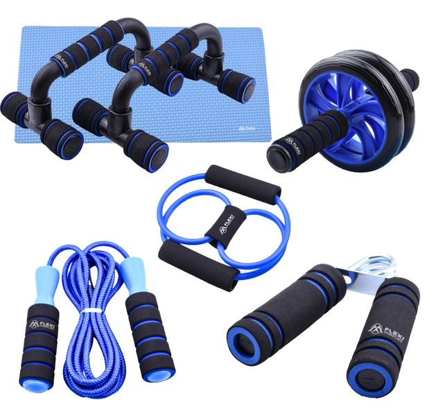 Flexi Muscles – Ab Roller Wheel, Resistance Bands, Knee Mat and Jump Rope.