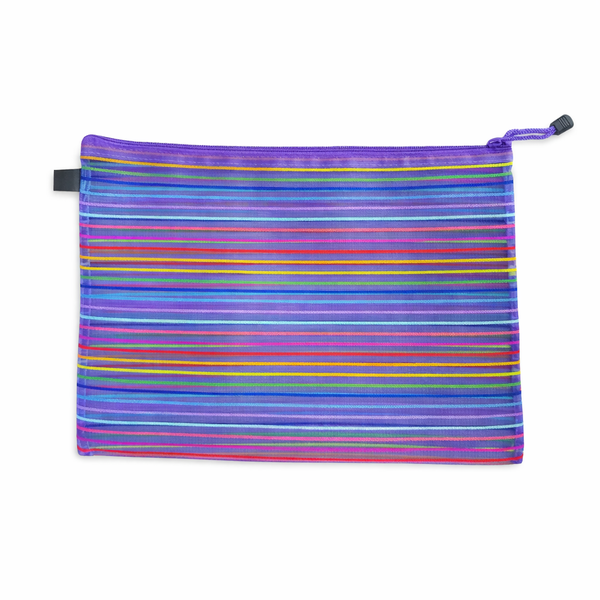 Colourful Mesh Pencil Case - Purple Trim