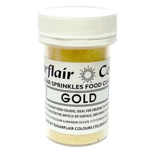 GOLD - Sugarflair Edible Sugar Sprinkles Food Colour Cake Decorating