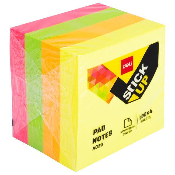 DELI 4BAG Sticky Notes 51 x 51mm - 4 Pads x 100 Sheets Assorted Colours
