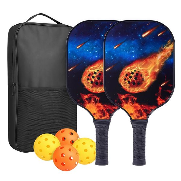 Pickleball Rackets Set Of 2, Fiberglass Paddles With Balls, Bag