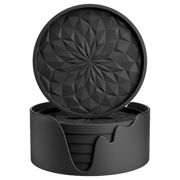 6 Pack Cup Coasters with Holder Silicone Drink Coaster Cup Mat Anti-slip