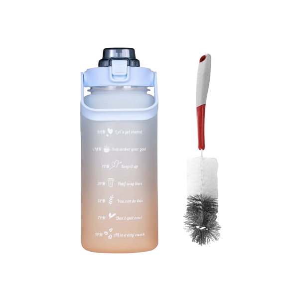 2L Motivational Water Bottle with Straw &amp; Bottle Brush Orange - 2 Pack