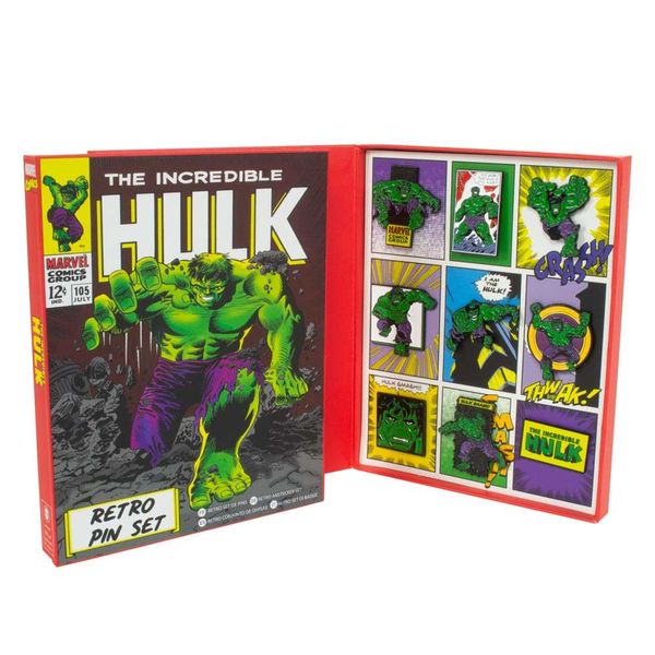 Official Marvel Hulk Retro Pin Badge Set